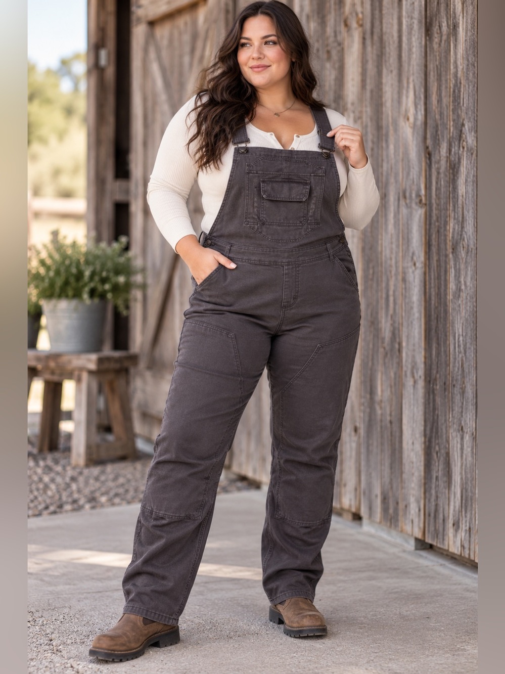 Dovetail Freshley Washed Black Canvas Workwear Overalls Plus Size Petite
